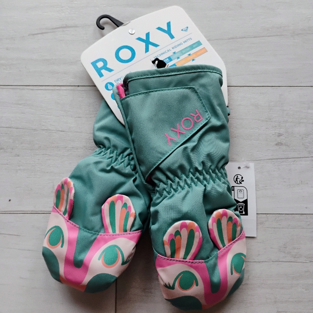 Roxy Kids Mittens in Teal and Pink M 4/5T